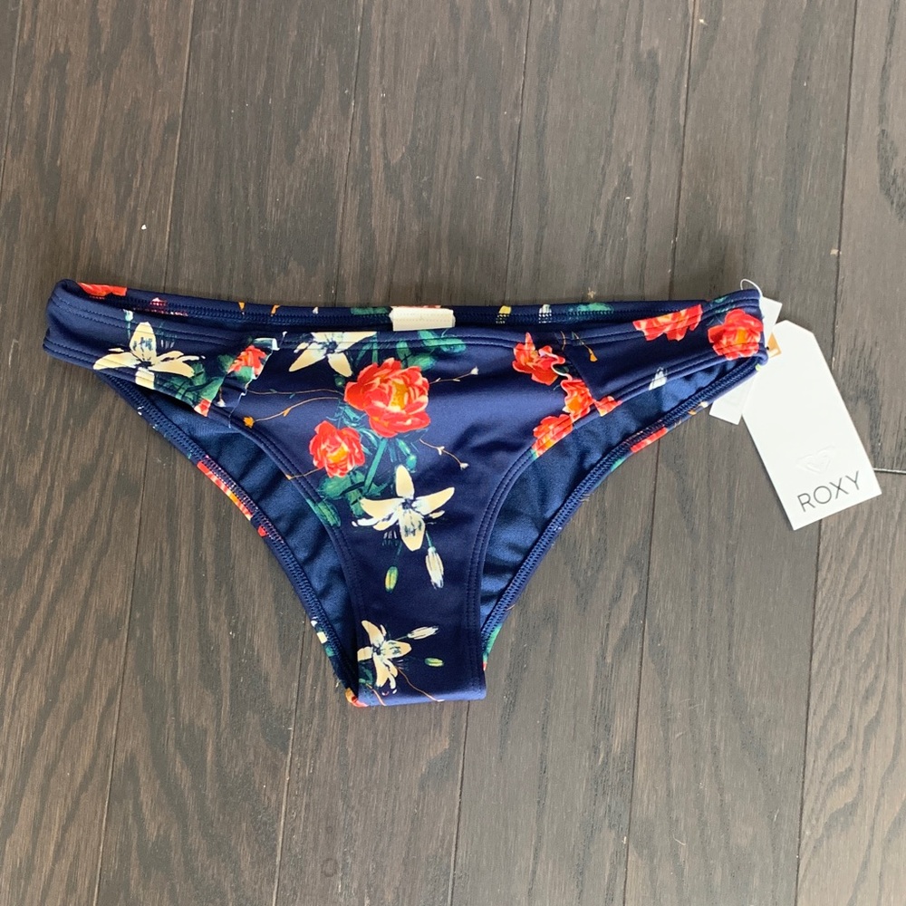 Roxy Floral Swim Bottom - Navy and Red